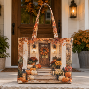 01_gratefulhome Grateful Autumn Home illustrated on a zippered tote bag