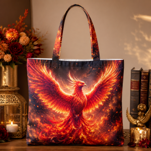 02_phoenix Phoenix illustrated on a zippered tote bag