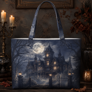 hauntedmanor illustration on a zippered tote bag