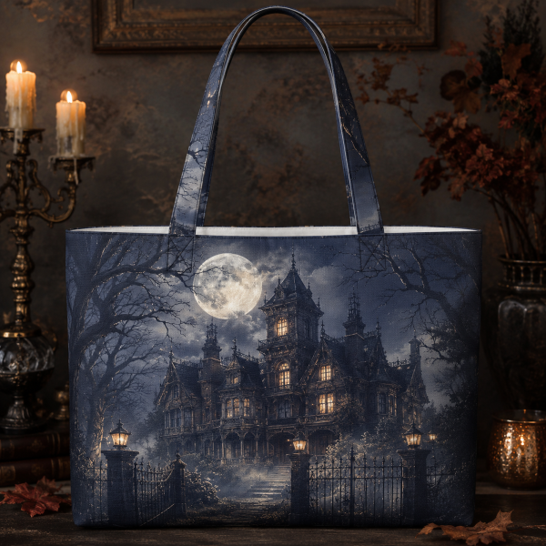 03_hauntedmanor hauntedmanor illustration on a zippered tote bag
