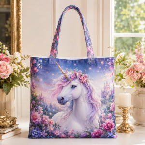 03_pegasus Winged Unicorn illustrated on a zippered tote bag