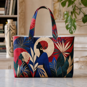 03_strong_woman Strong Woman illustrated on a zippered tote bag