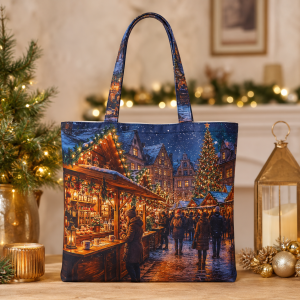 04-xmasmarketb Christmas Market illustrated on a zippered tote bag