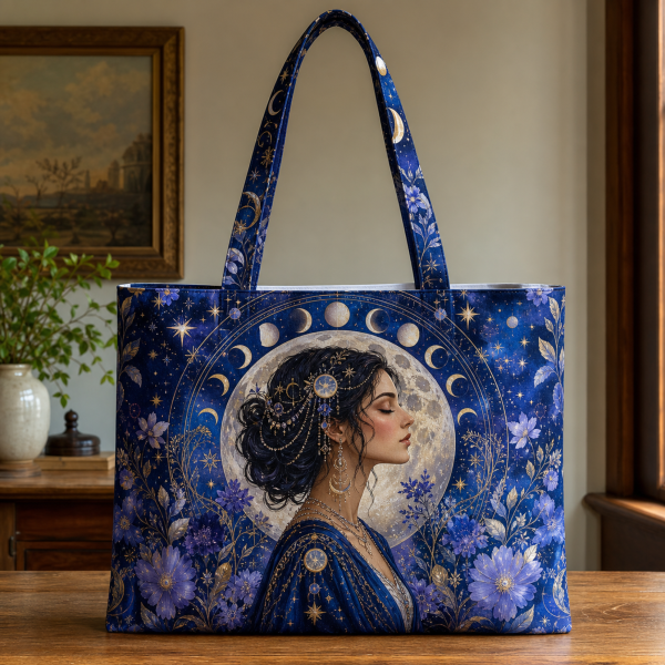 04_moon_priestess Moon Priestess illustrated on a zippered tote bag