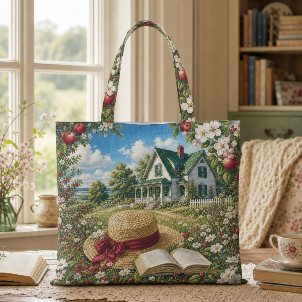 Anne Shirley illustrated on a zippered tote bag