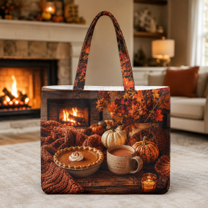 05_cozythanks Cozy Pumpkin Pie illustrated on a zippered tote bag