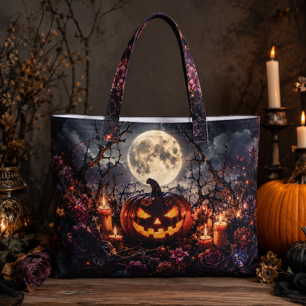 darkpumpkin illustration on a zippered tote bag