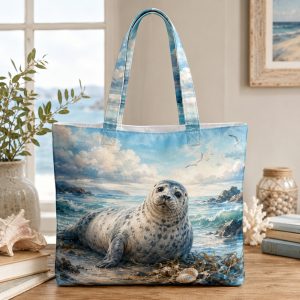 05_seal Seal illustrated on a zippered tote bag