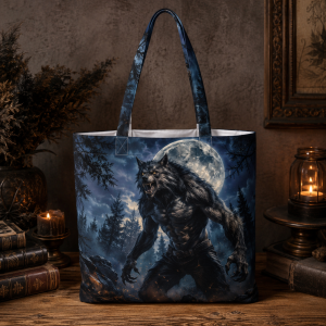 05_werewolf Werewolf illustrated on a zippered tote bag