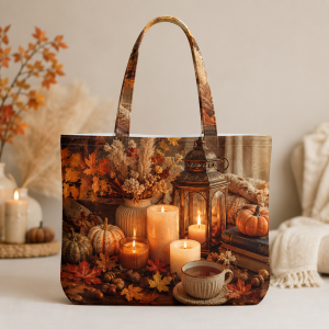 06_candleharvest Candlelit Harvest illustrated on a zippered tote bag