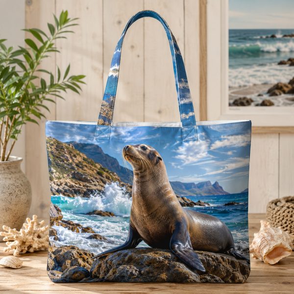 06_sealion Sea Lion illustrated on a zippered tote bag