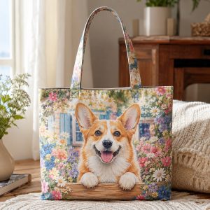 07_corgidelight Corgi Flower Garden illustrated on a zippered tote bag