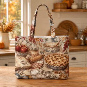 07_familyrecipe Family Pie Recipe illustrated on a zippered tote bag