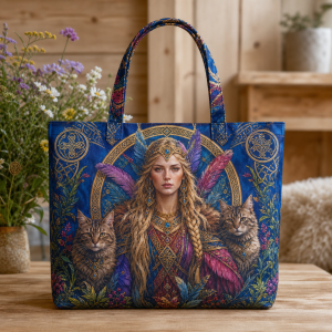 Freya illustrated on a zippered tote bag