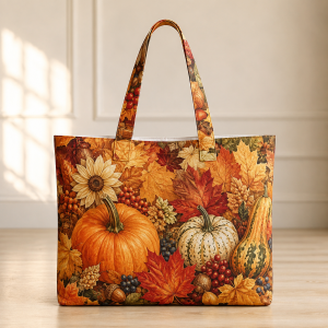 08_autumnbless Autumn Harvest Blessing illustrated on a zippered tote bag