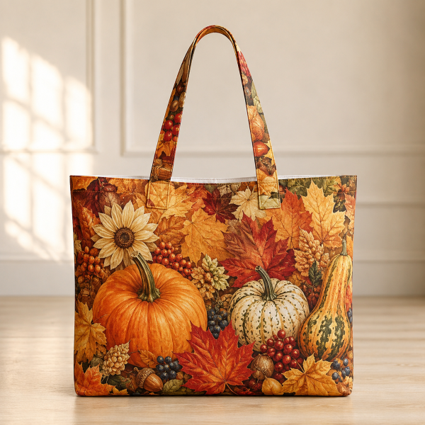 08_autumnbless Autumn Harvest Blessing illustrated on a zippered tote bag