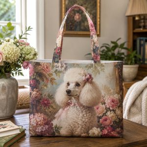 08_poodleelegance Elegant Poodle Roses illustrated on a zippered tote bag