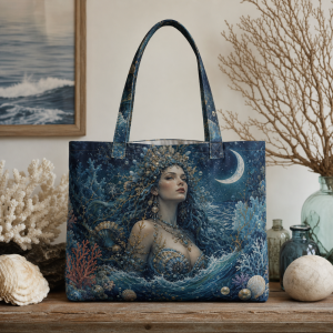 08_sea_witch Sea Witch illustrated on a zippered tote bag