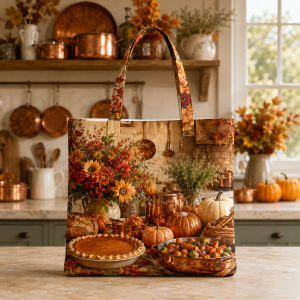 09_copperharvest Copper Kitchen Harvest illustrated on a zippered tote bag