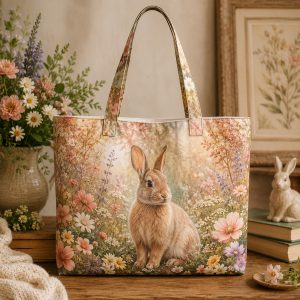 09_rabbit Woodland Rabbit illustrated on a zippered tote bag