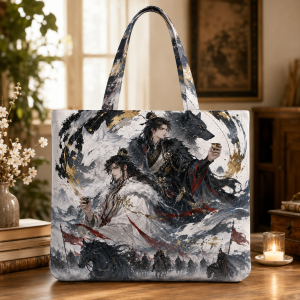 09_wolfbanner Wolf Banner illustrated on a zippered tote bag