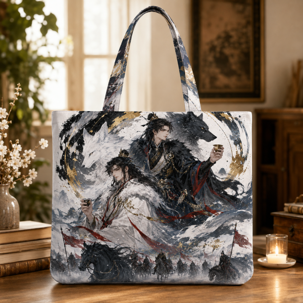 Wolf Banner illustrated on a zippered tote bag