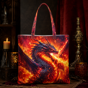 10_firedragon Fire Dragon illustrated on a zippered tote bag