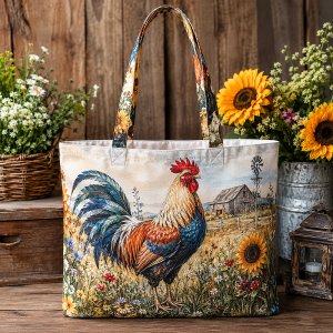 10_goose Farmyard Rooster illustrated on a zippered tote bag
