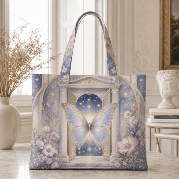 Psyche illustrated on a zippered tote bag