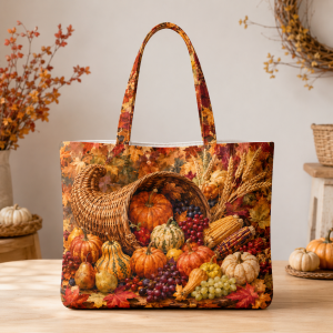 10_pumpkinbasket Autumn Pumpkin Basket illustrated on a zippered tote bag