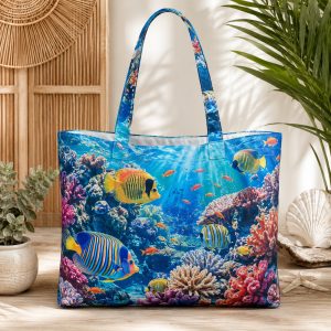 10_tropfish Tropical Fish illustrated on a zippered tote bag