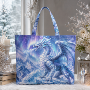 11_icedragon Ice Dragon illustrated on a zippered tote bag