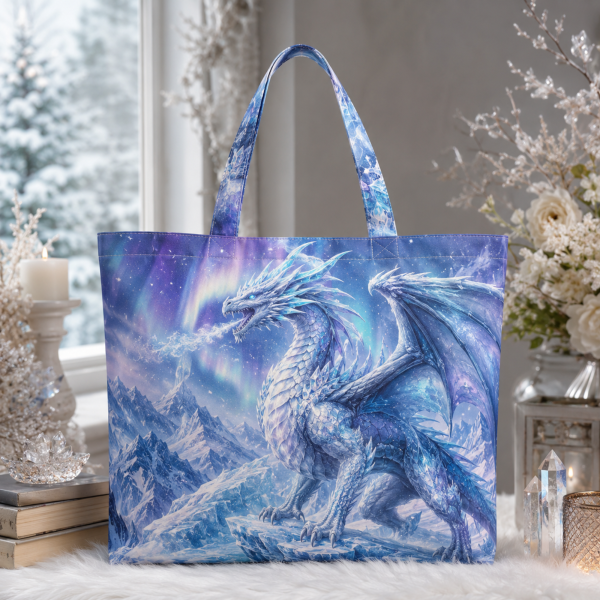 11_icedragon Ice Dragon illustrated on a zippered tote bag