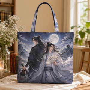 11_moonfan Moon Fan illustrated on a zippered tote bag