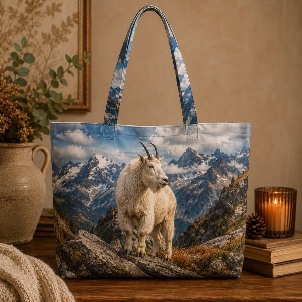 11_mountaingoat Mountain Goat illustrated on a zippered tote bag