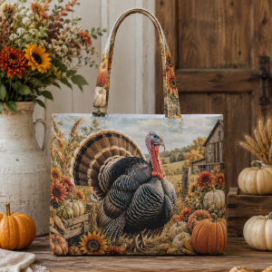 Turkey illustrated on a zippered tote bag
