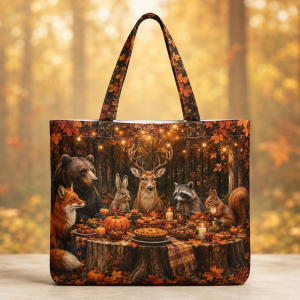 11_woodlandfeast Autumn Forest Animal Feast illustrated on a zippered tote bag