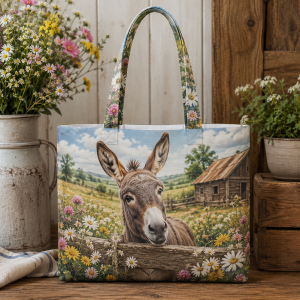 12_donkey Donkey illustrated on a zippered tote bag