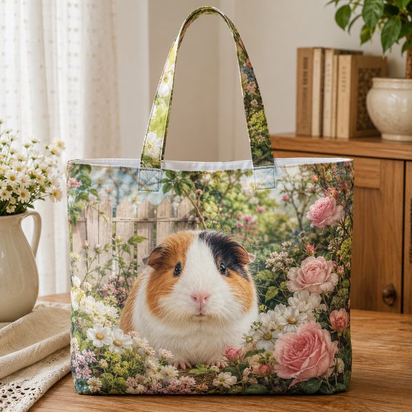 Guinea Pig Garden illustrated on a zippered tote bag
