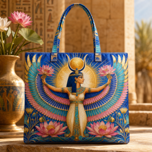 Isis illustrated on a zippered tote bag