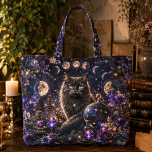 13_magiccat Magical Cat illustrated on a zippered tote bag