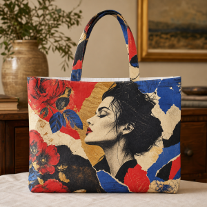 13_rebel_woman Rebel Woman illustrated on a zippered tote bag