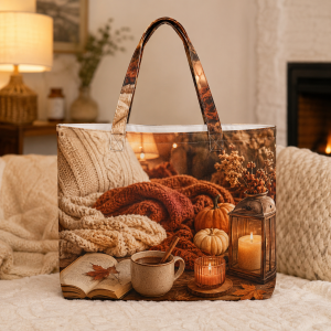 14_blessedcozy Cozy Autumn Reading illustrated on a zippered tote bag