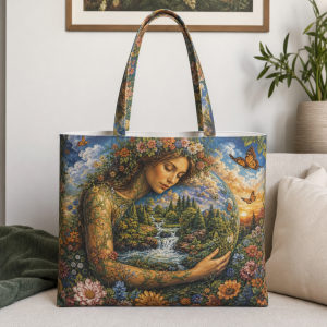14_mother_earth Mother Earth illustrated on a zippered tote bag
