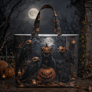 pumpkincrows illustration on a zippered tote bag