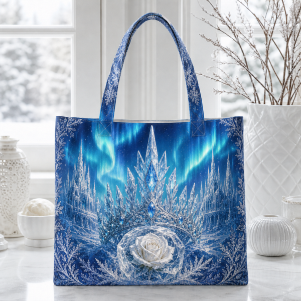 Snow Queen illustrated on a zippered tote bag