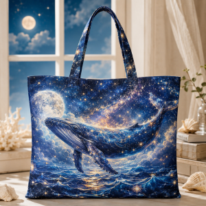 14_starwhale Star Whale illustrated on a zippered tote bag