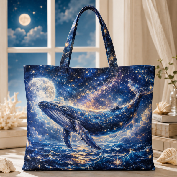 14_starwhale Star Whale illustrated on a zippered tote bag