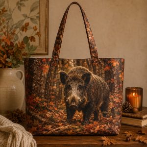 Wild Boar illustrated on a zippered tote bag
