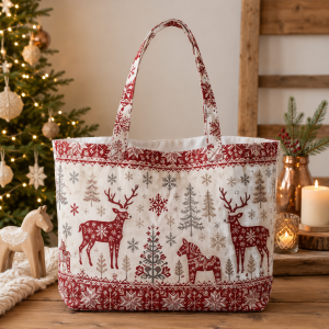 15-nordicnoel Nordic Noel illustrated on a zippered tote bag